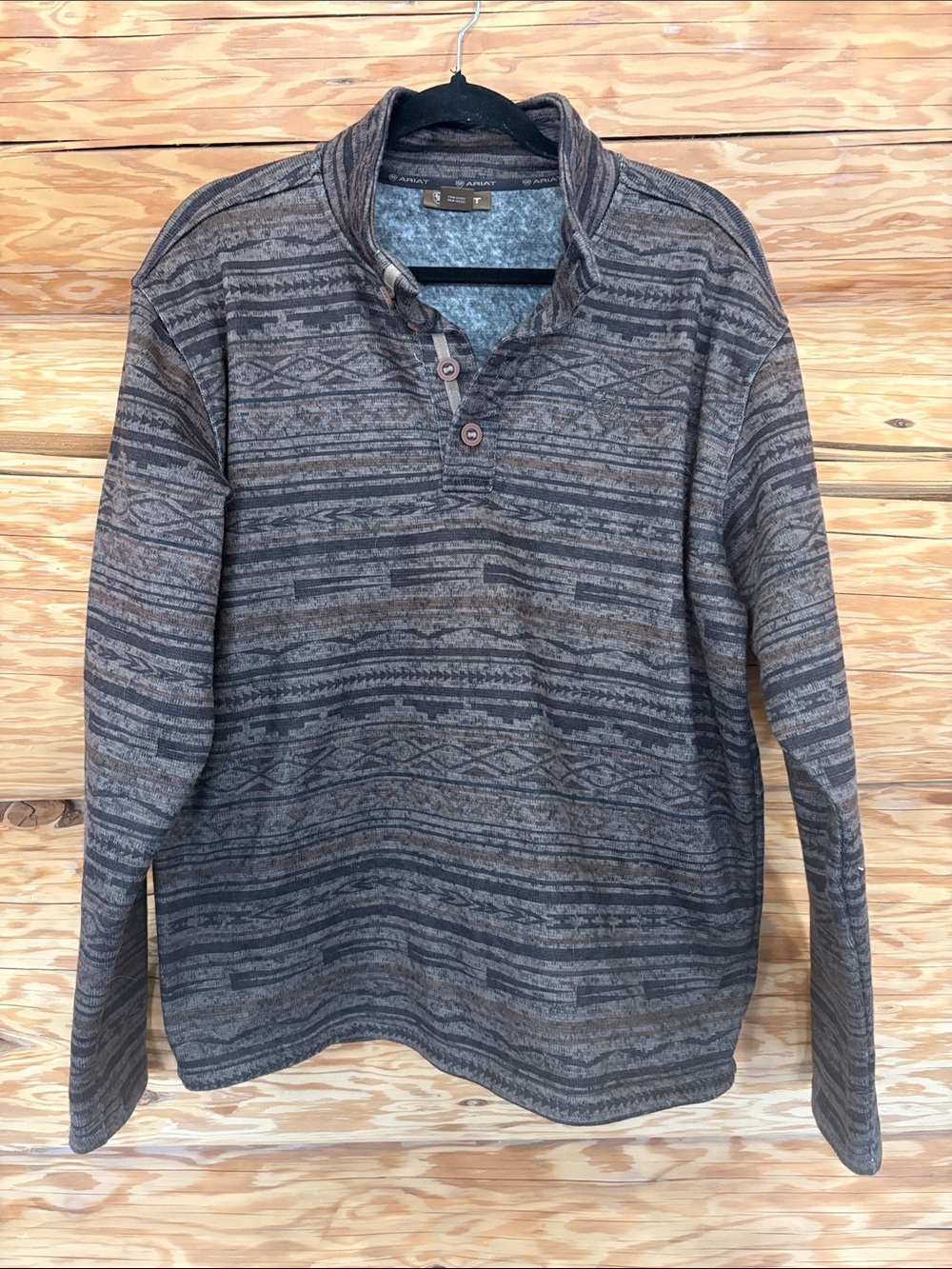 Ariat Men's Brown & Gray Patterned Henley Pullover Sweater